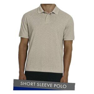 NEW Ted Baker Men's L Beige Polo Shirt Subtle Checkered Pattern Short Sleeve